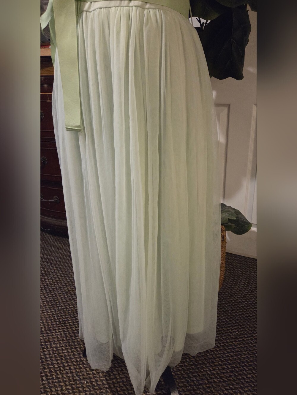 Women's Simplee Brand Contrast Lace Mint Green Belted Mesh Midi Dress | SIZE L - Picture 8 of 9